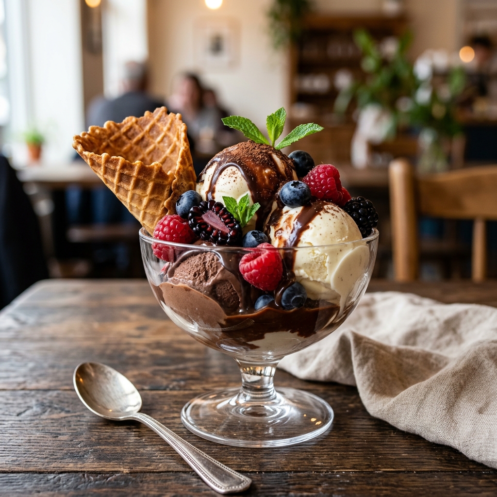 Artisanal ice cream sundae at Ali's Cafe