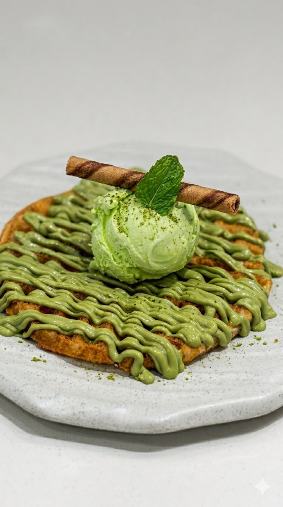Pistachio Waffle Ice Cream Pizza at Ali’s Cafe